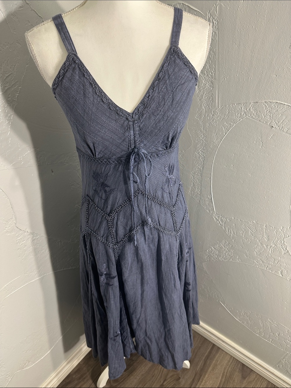 Scully Slate Blue V-Neck Midi Dress with Tie Waist - Picture 4 of 15